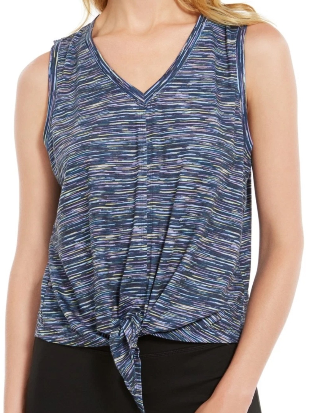 NWT IDEOLOGY Yoga Fitness V-Neck Tie Front Sleeveless Tank Top Size Large